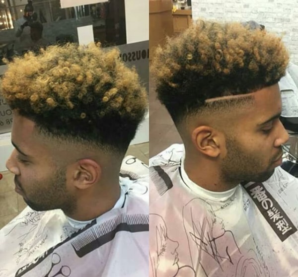 High Top Fade Extreme Curl with Side Line
