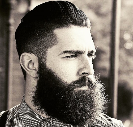 Medium Length Slicked Back Fade With Beard