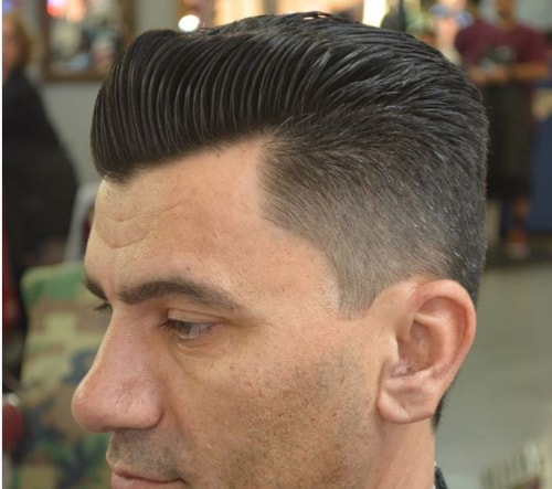 Swept Back Flat Top Haircut With Fade